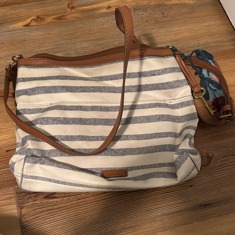 Fossil Gray and Cream Striped Shoulder Bag​